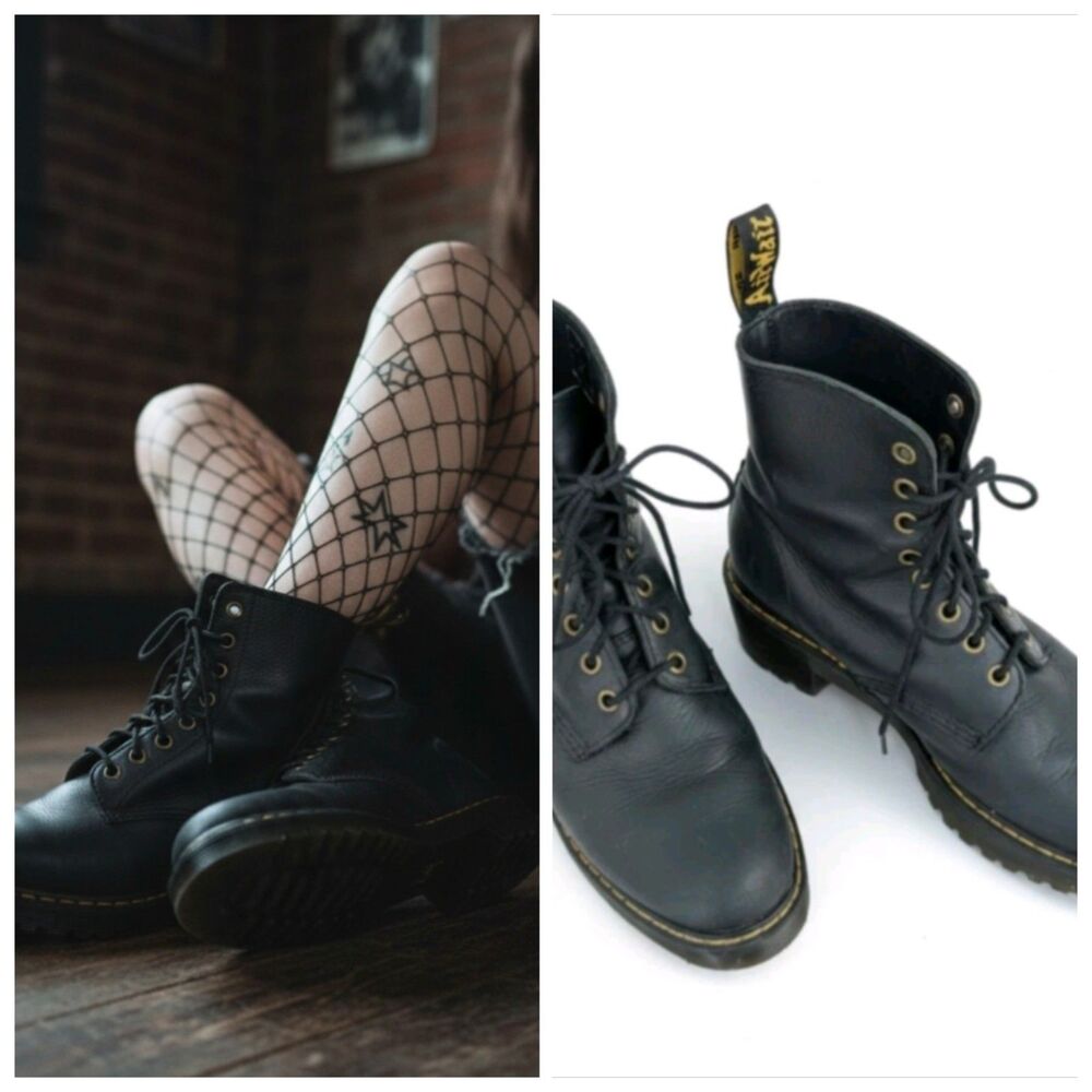 Dr Martens Shriver Hi Womens Boots 8 Black Leather Platform Lug Goth Festival